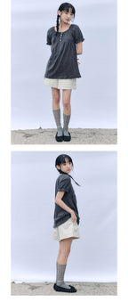 CELITAILS SCOOP NECK SHIRRING T-SHIRT_CHARCOAL