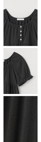 CELITAILS SCOOP NECK SHIRRING T-SHIRT_CHARCOAL