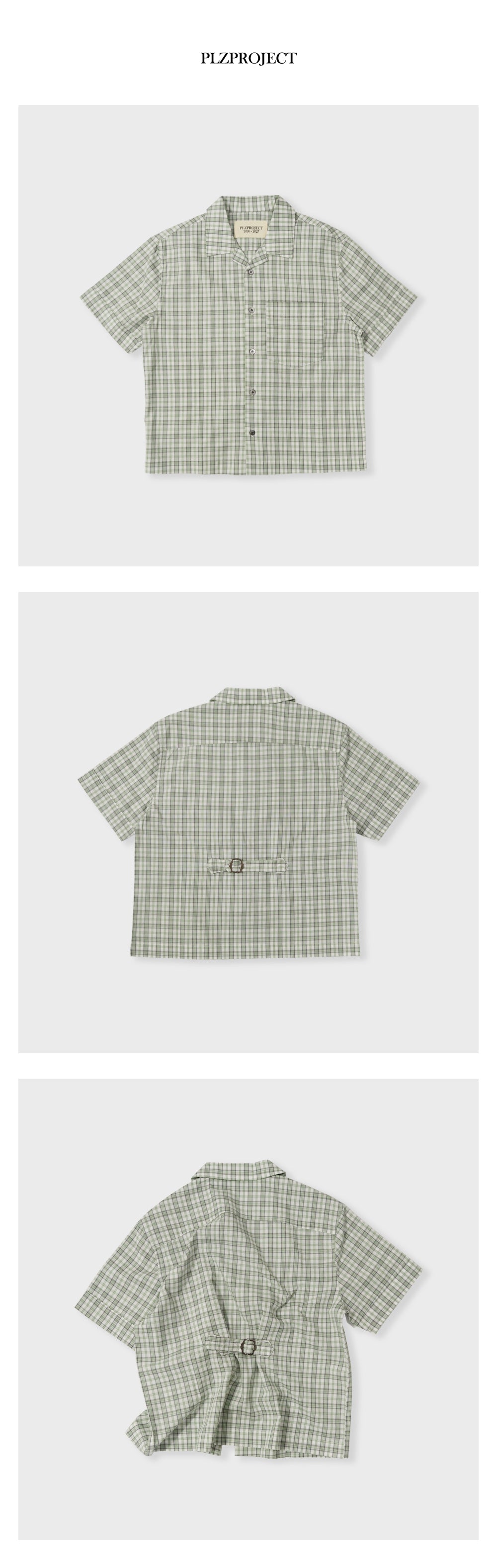 PLZPROJECT CHECK CINCH-BACK HALF SHIRT, GREEN