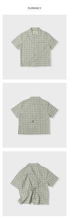 PLZPROJECT CHECK CINCH-BACK HALF SHIRT, GREEN