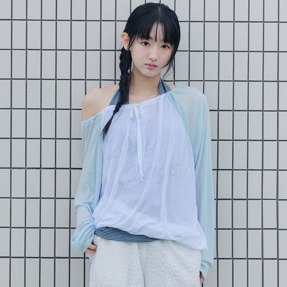 CELITAILS ONE SHOULDER RAGLAN T-SHIRT_SKY BLUE