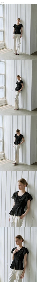 OURCOMOS comos 1143 pintuck shirring tie blouse (black)