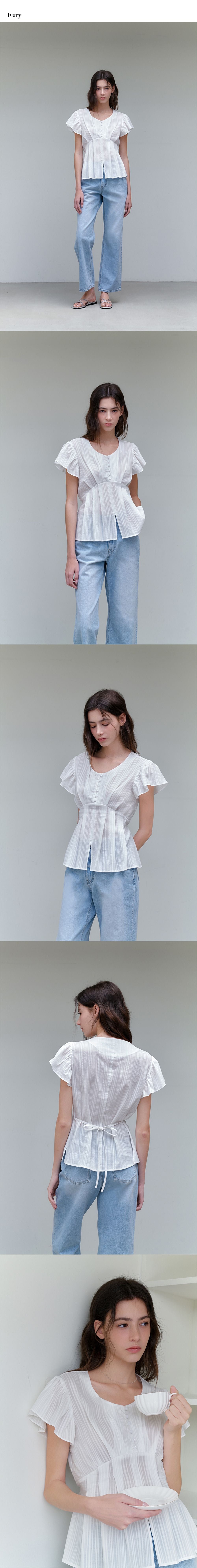 OURCOMOS comos 1143 pintuck shirring tie blouse (black)