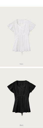 OURCOMOS comos 1143 pintuck shirring tie blouse (black)