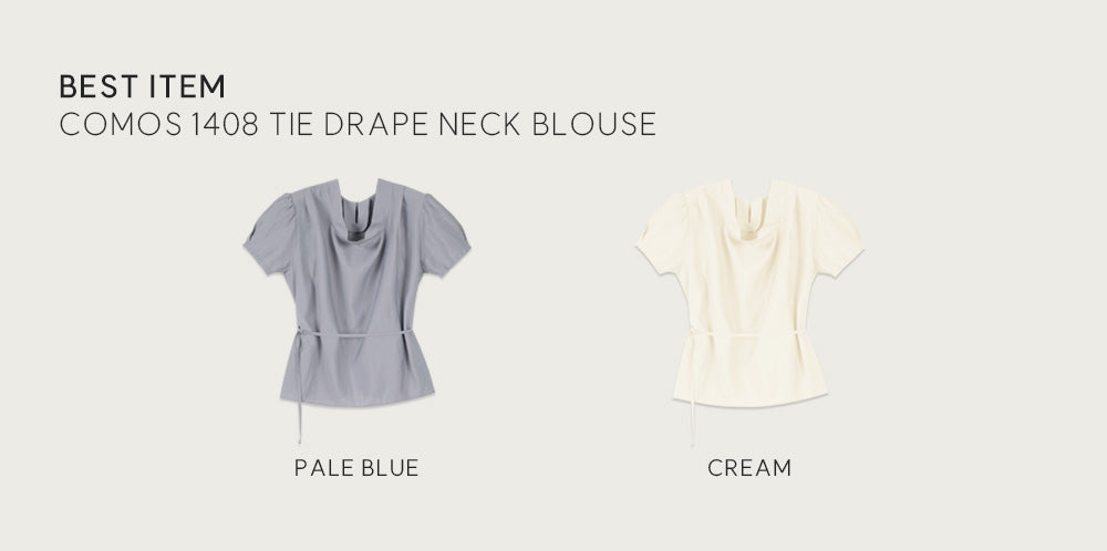 OURCOMOS comos 1408 tie drape neck blouse (cream)