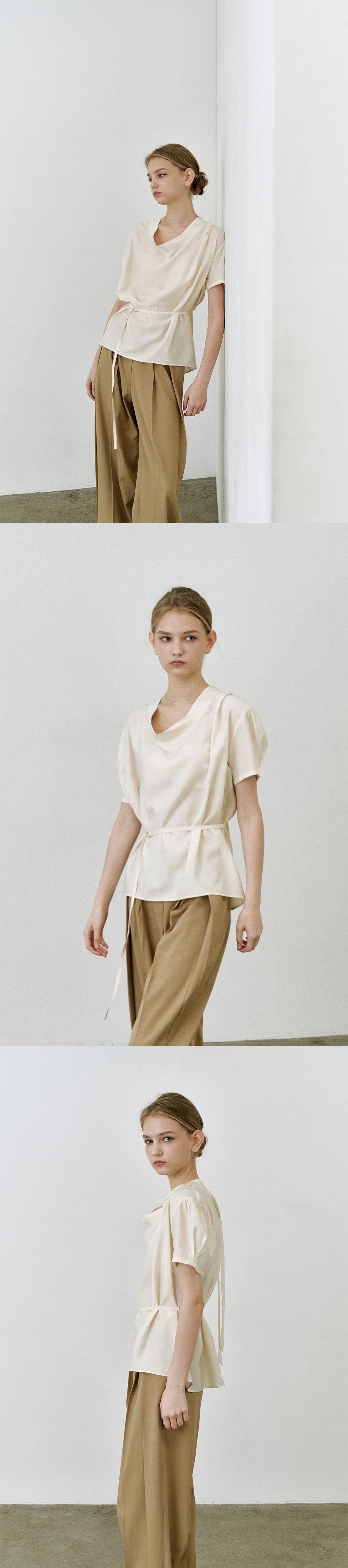 OURCOMOS comos 1408 tie drape neck blouse (cream)