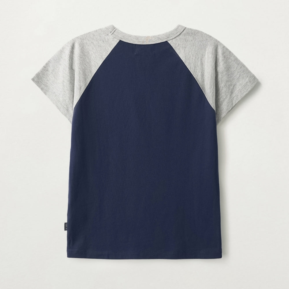 SATUR (W) Heart graphic raglan short sleeve t-shirt navy