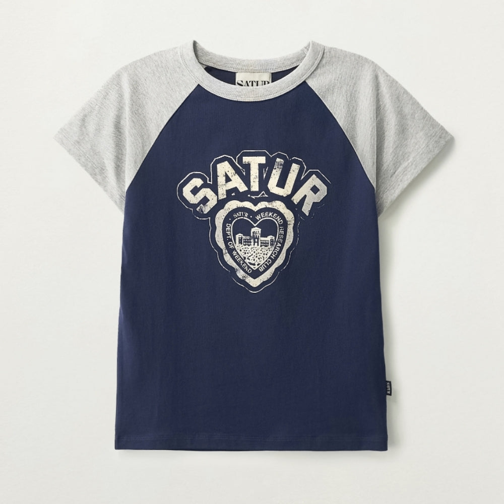 SATUR (W) Heart graphic raglan short sleeve t-shirt navy