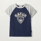 SATUR (W) Heart graphic raglan short sleeve t-shirt navy