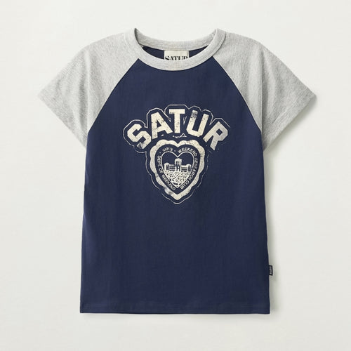 SATUR (W) Heart graphic raglan short sleeve t-shirt navy