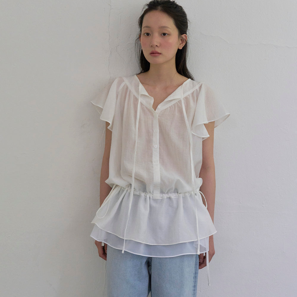 SO IR RUFFLE ONE PIECE BLOUSE - IVORY