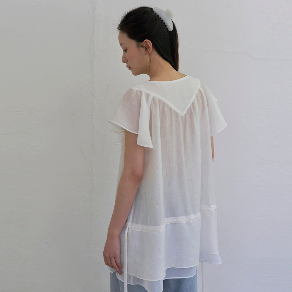 SO IR RUFFLE ONE PIECE BLOUSE - IVORY