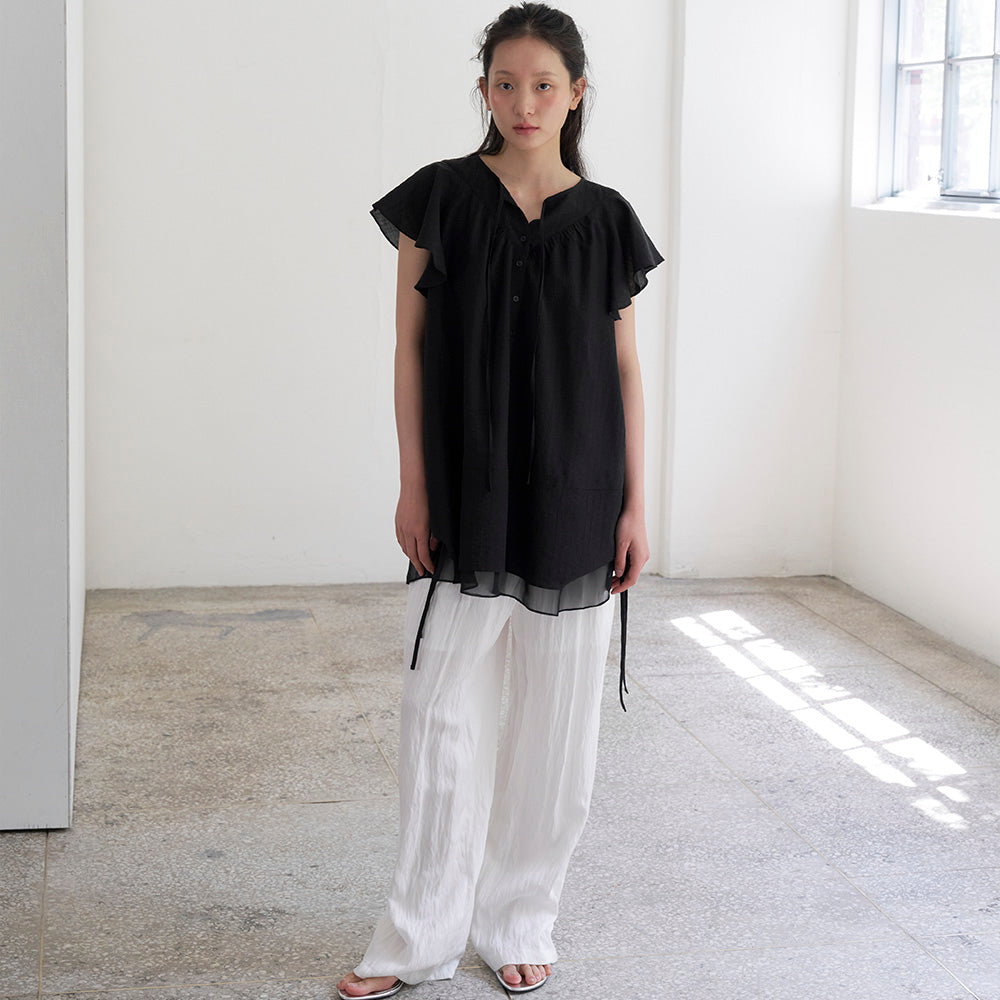 SO IR RUFFLE ONE PIECE BLOUSE - BLACK