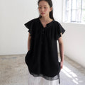 SO IR RUFFLE ONE PIECE BLOUSE - BLACK