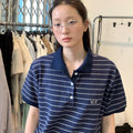 SO IR STRIPE PK HALF T-SHIRT - NAVY