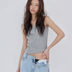LONDONDADA Contrast Stitch Ribbed Tank Top, M.GREY