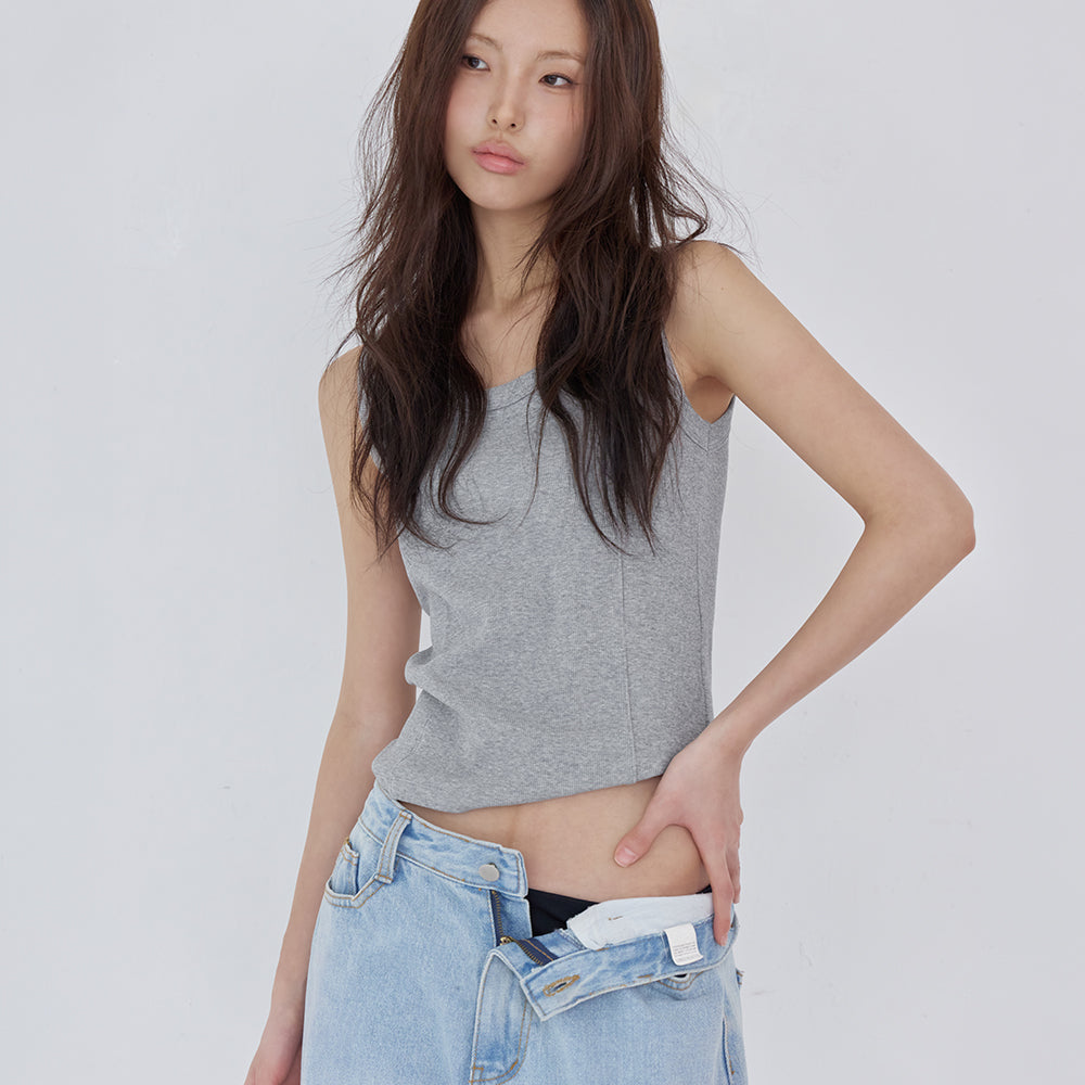 LONDONDADA Contrast Stitch Ribbed Tank Top, M.GREY
