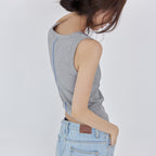 LONDONDADA Contrast Stitch Ribbed Tank Top, M.GREY