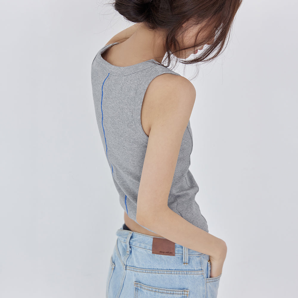 LONDONDADA Contrast Stitch Ribbed Tank Top, M.GREY