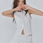LONDONDADA Soft Fringe Sleeveless Shirt, WHITE