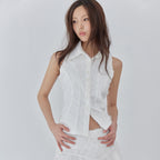 LONDONDADA Soft Fringe Sleeveless Shirt, WHITE