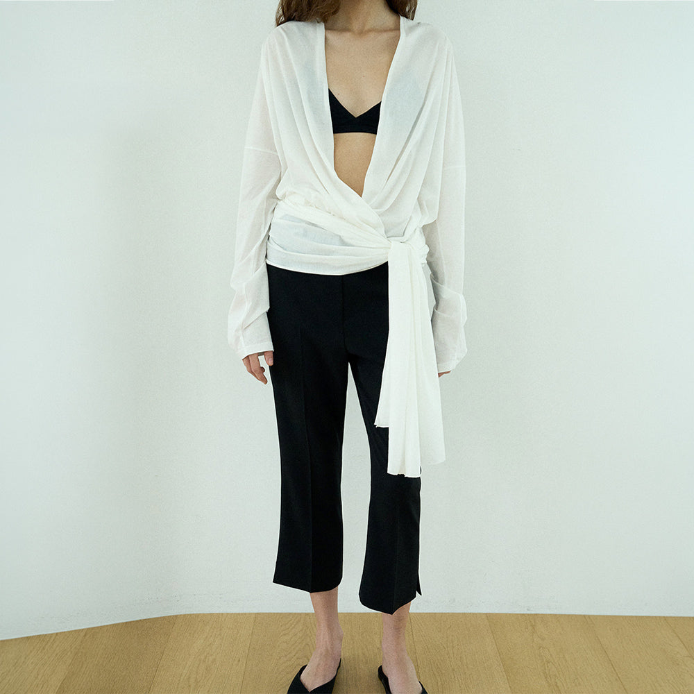 HAVEC Drape sheer top / White