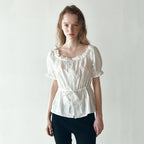 HANE [29CM pre-sale] Punching lace puff blouse_Pure Ivory