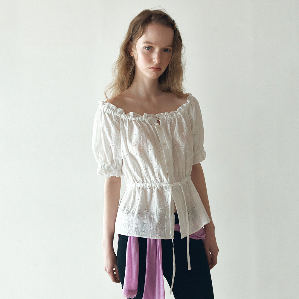 HANE [29CM pre-sale] Punching lace puff blouse_Pure Ivory