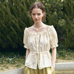 HANE [29CM pre-sale] Punching lace puff blouse_Butter Beige