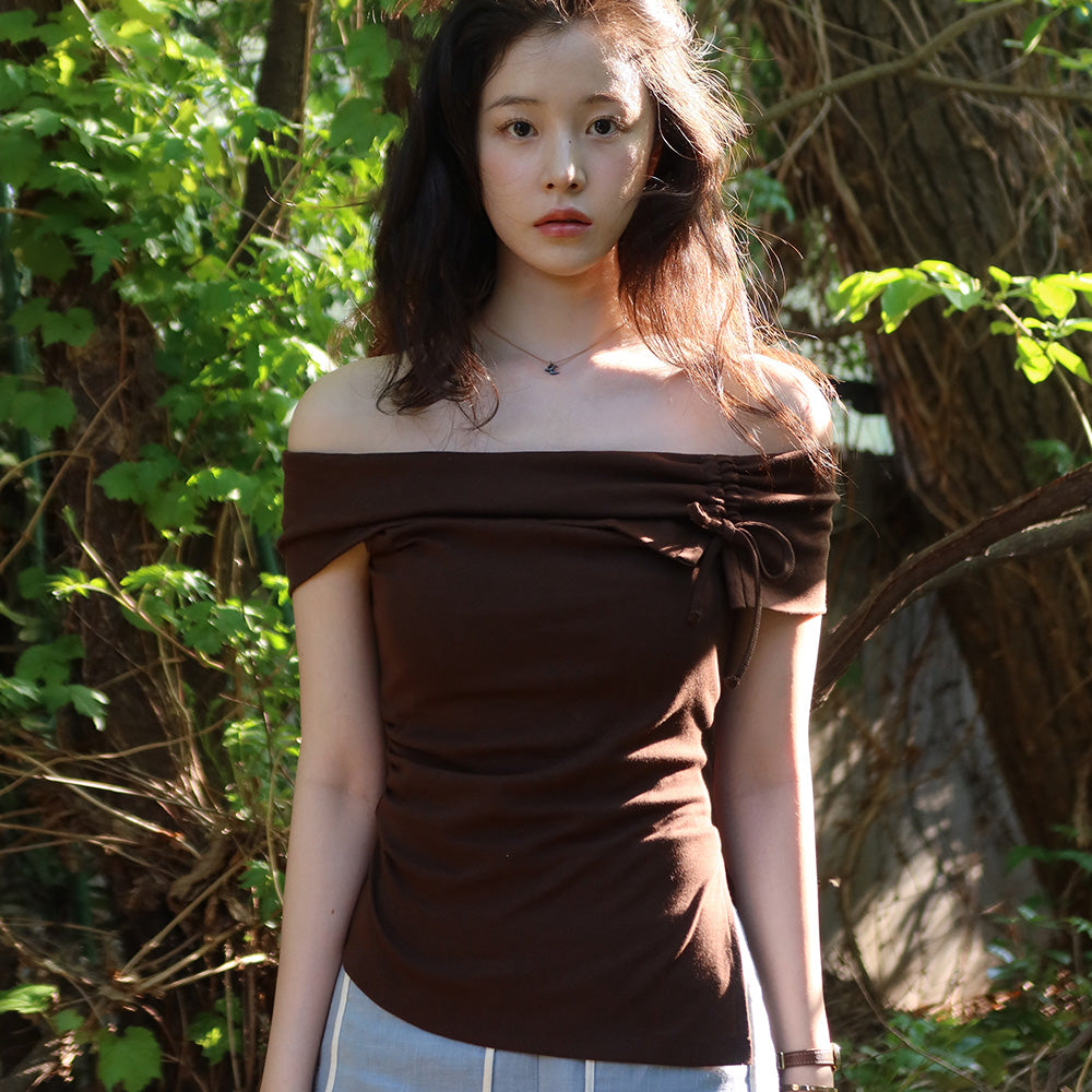 OLIVE DES OLIVE [Isu PICK] Off-shoulder ribbon point jersey top OE6ME6100