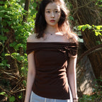 OLIVE DES OLIVE [Isu PICK] Off-shoulder ribbon point jersey top OE6ME6100