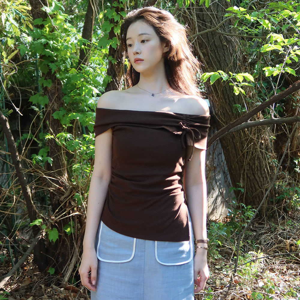 OLIVE DES OLIVE [Isu PICK] Off-shoulder ribbon point jersey top OE6ME6100