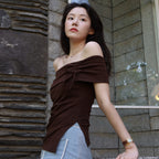 OLIVE DES OLIVE [Isu PICK] Off-shoulder ribbon point jersey top OE6ME6100