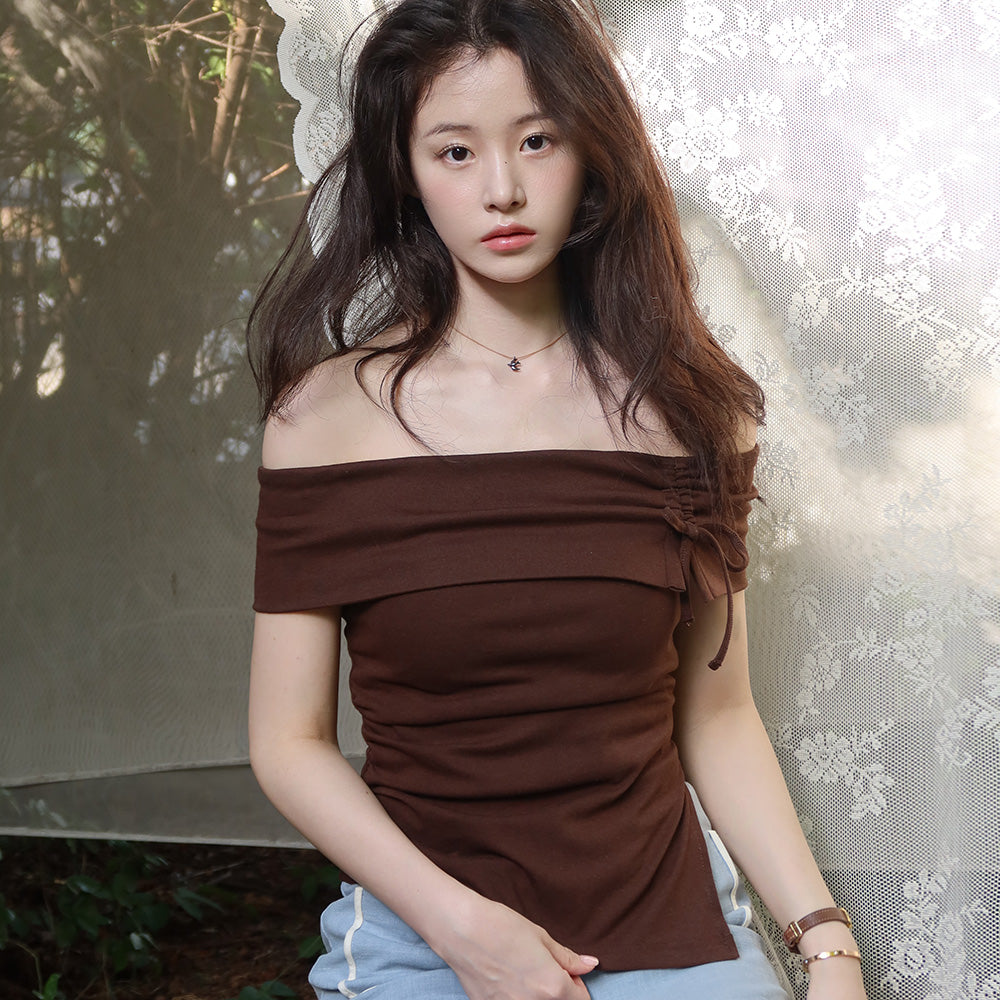 OLIVE DES OLIVE [Isu PICK] Off-shoulder ribbon point jersey top OE6ME6100