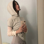 aeae STRIPE HALF SLEEVE HOODIE [GREY]