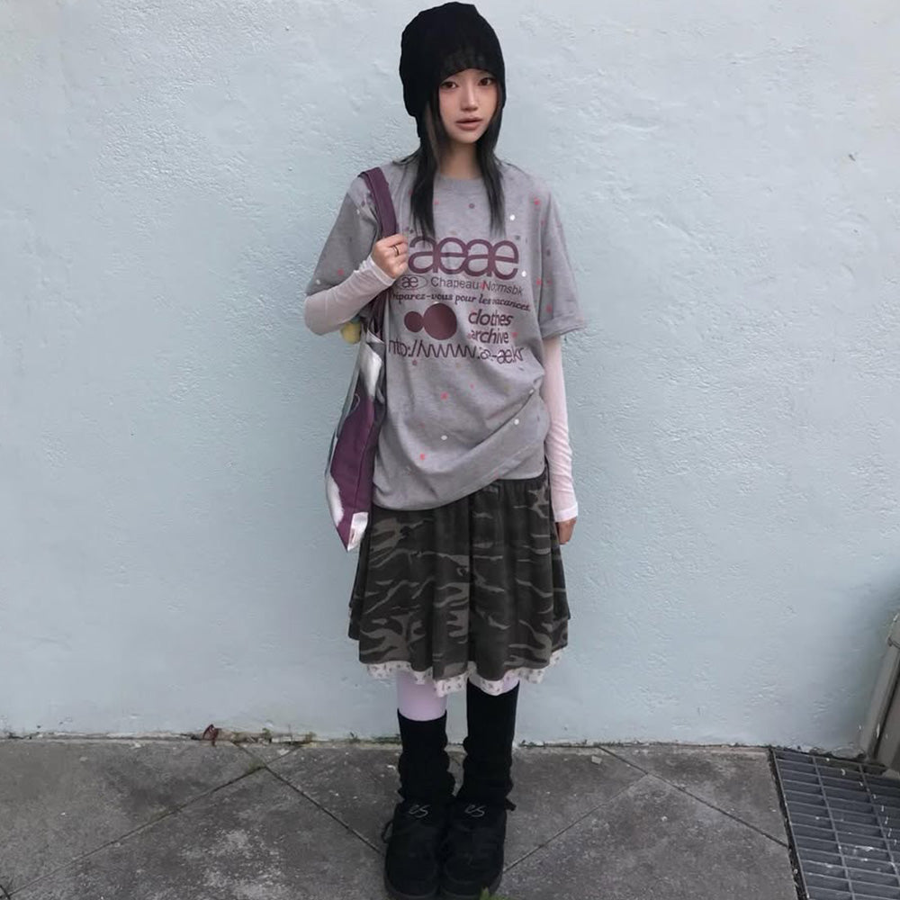 aeae WEB LOGO COLOR DOT T-SHIRTS [MELANGE GREY]
