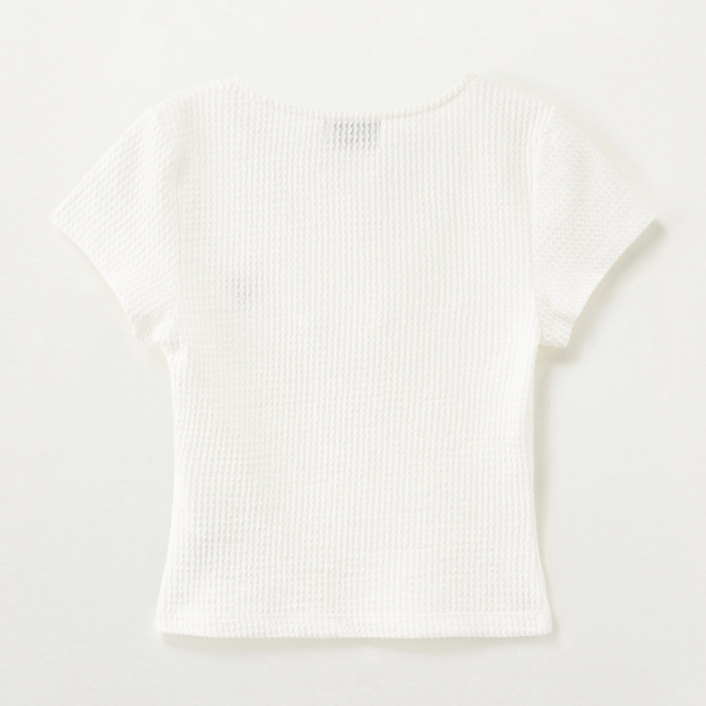 SATUR (W) Square neck crinkle short sleeve t-shirt white