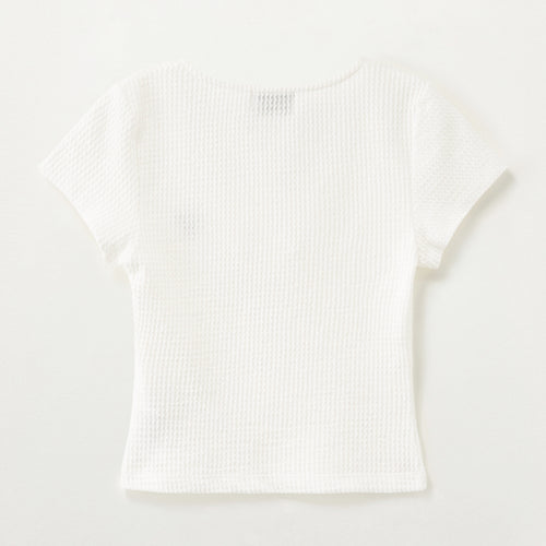 SATUR (W) Square neck crinkle short sleeve t-shirt white