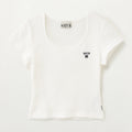 SATUR (W) Square neck crinkle short sleeve t-shirt white