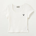 SATUR (W) Square neck crinkle short sleeve t-shirt white