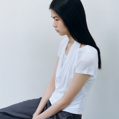 CACELE 2WAY HALTER NECK T-SHIRT, WHITE