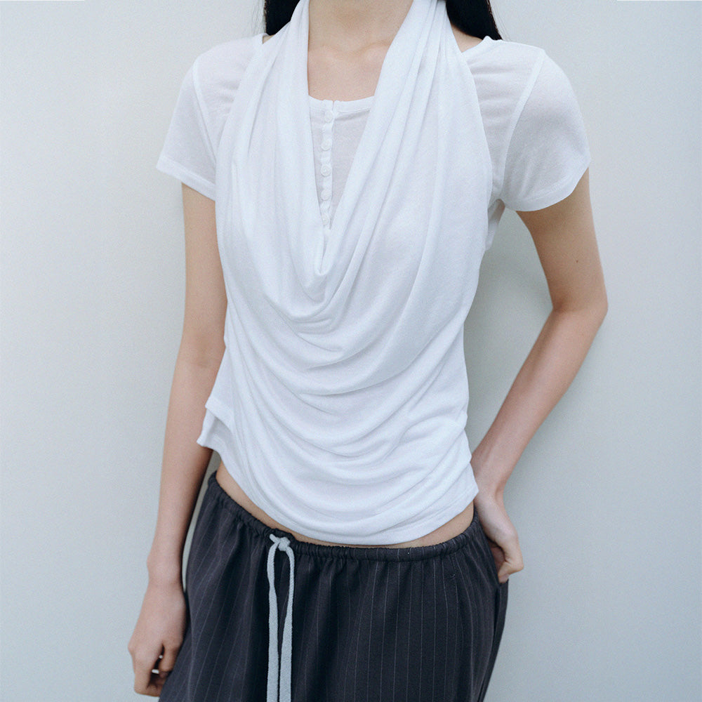 CACELE 2WAY HALTER NECK T-SHIRT, WHITE
