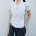 CACELE 2WAY HALTER NECK T-SHIRT, WHITE