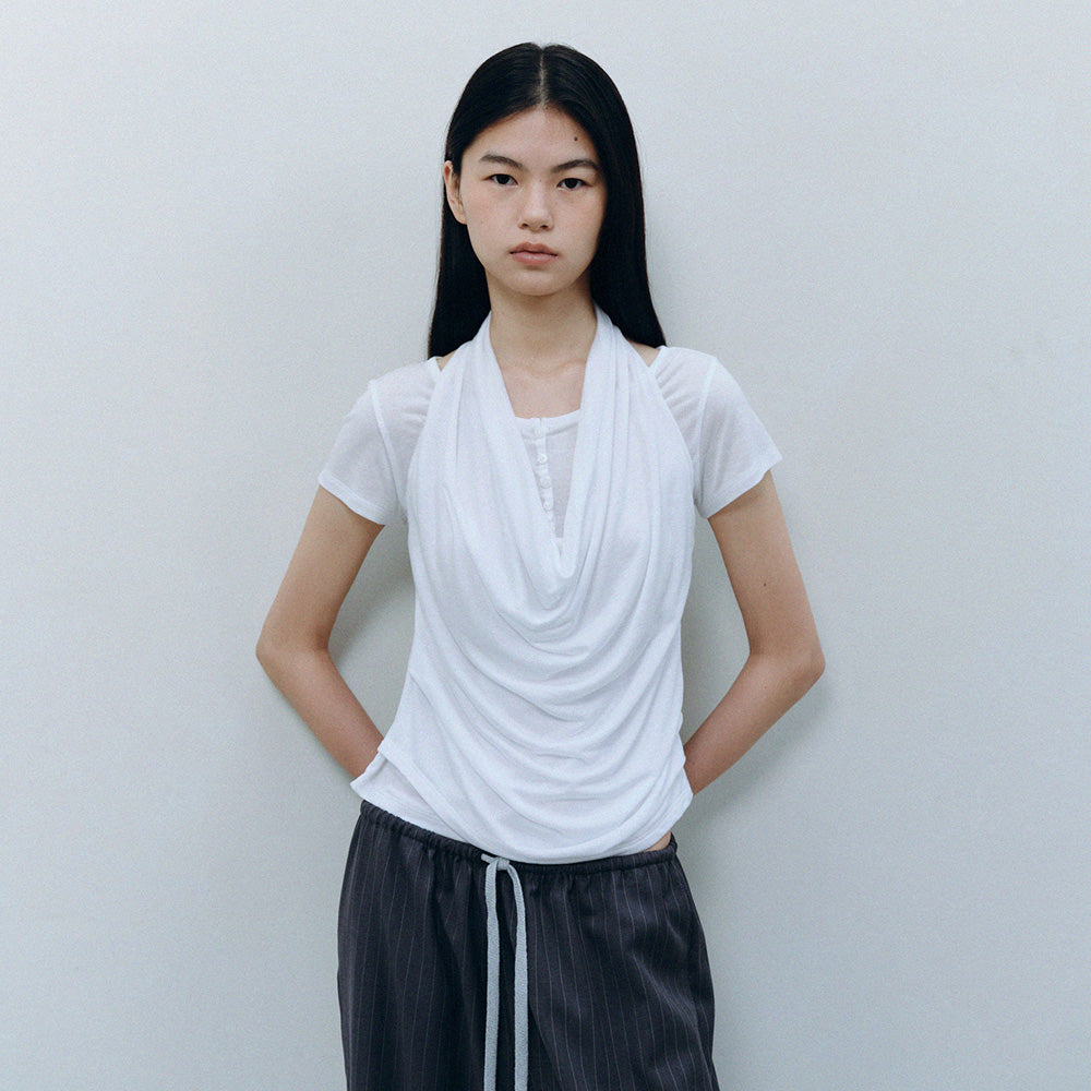 CACELE 2WAY HALTER NECK T-SHIRT, WHITE