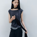 CACELE LAYERED NECK STRAP T-SHIRT, CHARCOAL