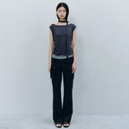 CACELE LAYERED NECK STRAP T-SHIRT, CHARCOAL