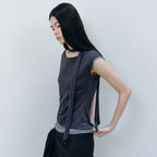 CACELE LAYERED NECK STRAP T-SHIRT, CHARCOAL