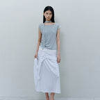 CACELE LAYERED NECK STRAP T-SHIRT, MELANGE GRAY