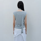 CACELE LAYERED NECK STRAP T-SHIRT, MELANGE GRAY