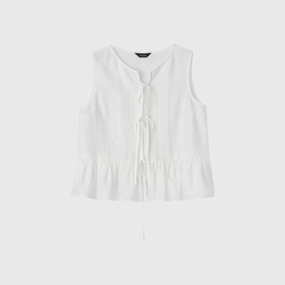 LOOKAST RENEE SHEER RIBBON SLEEVELESS BLOUSE_WHITE